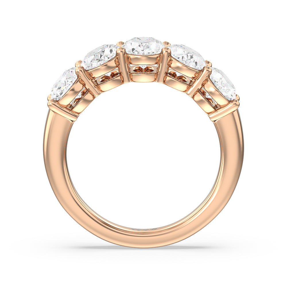 Five Stone Oval Diamond Anniversary Ring (E+ VS+) with 18KT Rose Gold / Lab / 3 Cut Diamond in 14KT Rose Gold / Lab / 3 view 2
