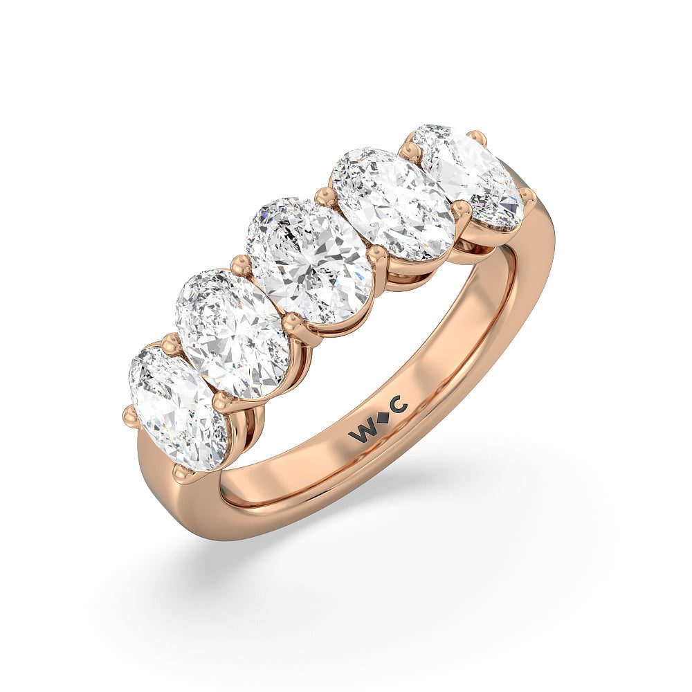 Five Stone Oval Diamond Anniversary Ring (E+ VS+) with 18KT Rose Gold / Lab / 3 Cut Diamond in 14KT Rose Gold / Lab / 3 view 3
