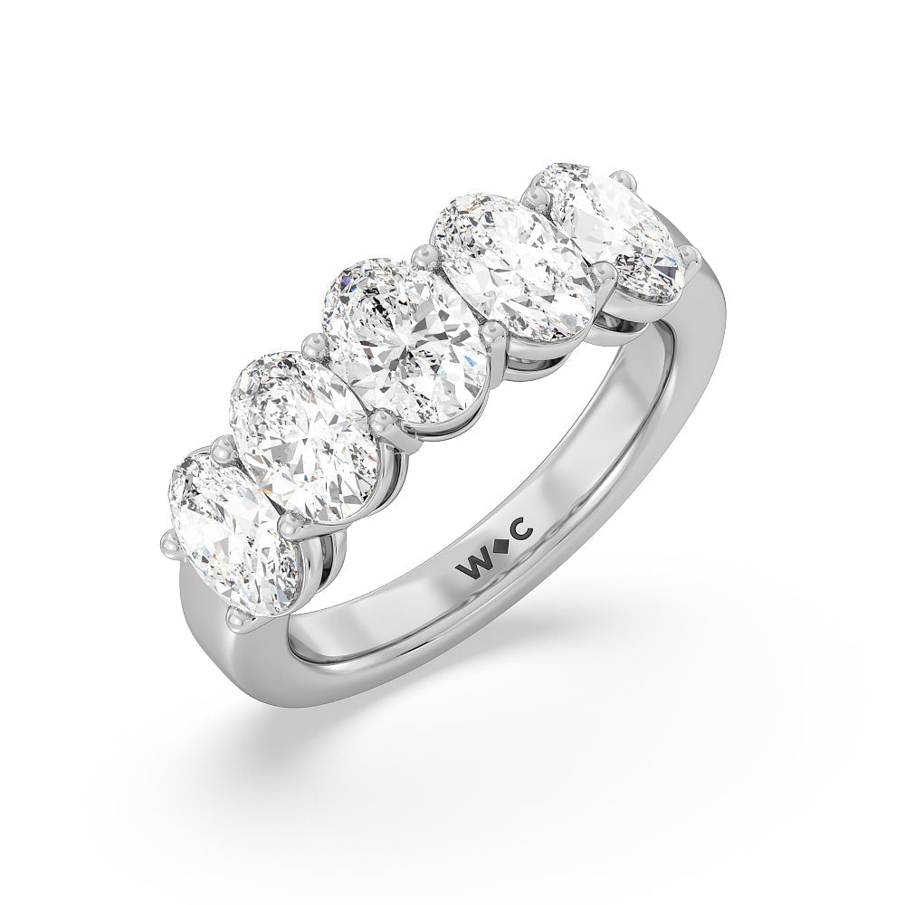Five Stone Oval Diamond Anniversary Ring (G/H SI+) with Platinum / Natural / 3 Cut Diamond in 14KT Platinum / Natural / 3 view 3
