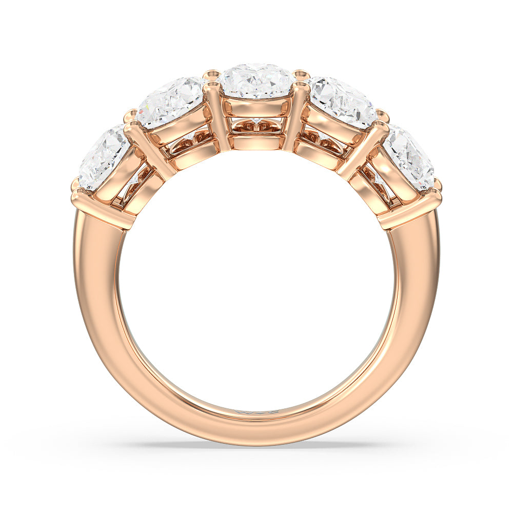 Five Stone Oval Diamond Anniversary Ring (E+ VS+) with 18KT Rose Gold / Lab / 4 Cut Diamond in 14KT Rose Gold / Lab / 4 view 2
