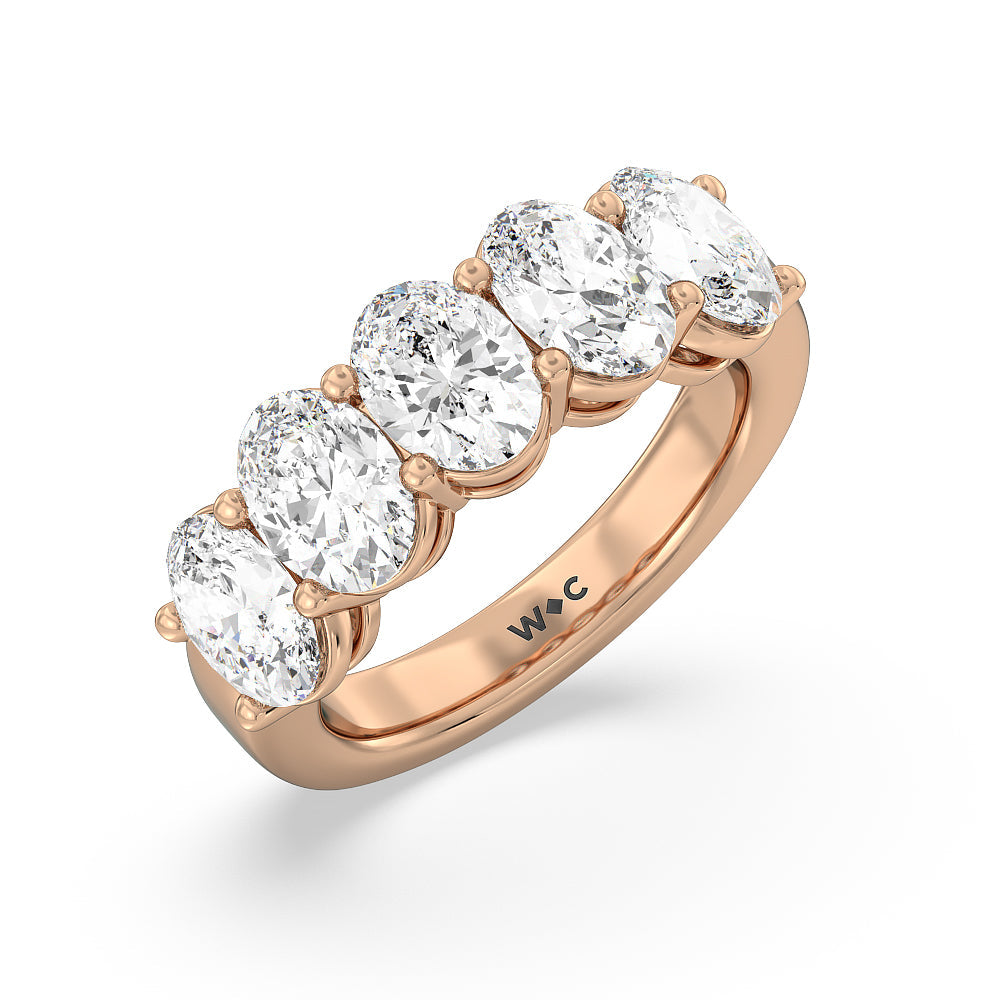 Five Stone Oval Diamond Anniversary Ring (G/H SI+) with 18KT Rose Gold / Natural / 4 Cut Diamond in 14KT Rose Gold / Natural / 4 view 3
