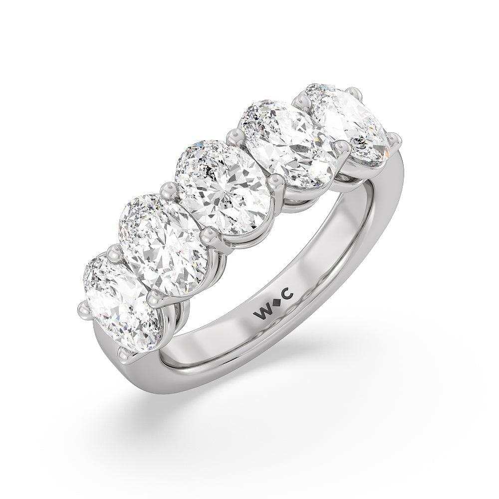 Five Stone Oval Diamond Anniversary Ring (E+ VS+) with Platinum / Lab / 4 Cut Diamond in 14KT Platinum / Lab / 4 view 3
