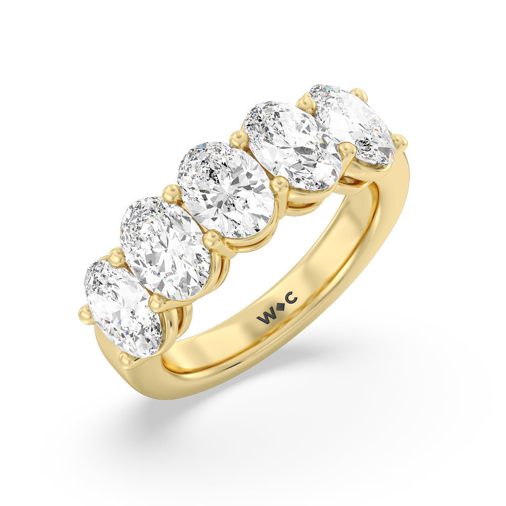Five Stone Oval Diamond Anniversary Ring (E+ VS+) with 18KT Yellow Gold / Lab / 4 Cut Diamond in 14KT Yellow Gold / Lab / 4 view 3

