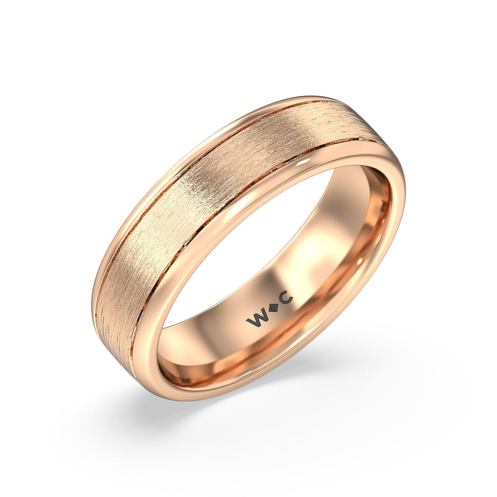 Men's Grooved Satin Finish Band with 14KT Rose Gold / 6 Cut Diamond in 14KT Rose Gold / 6 view 2

