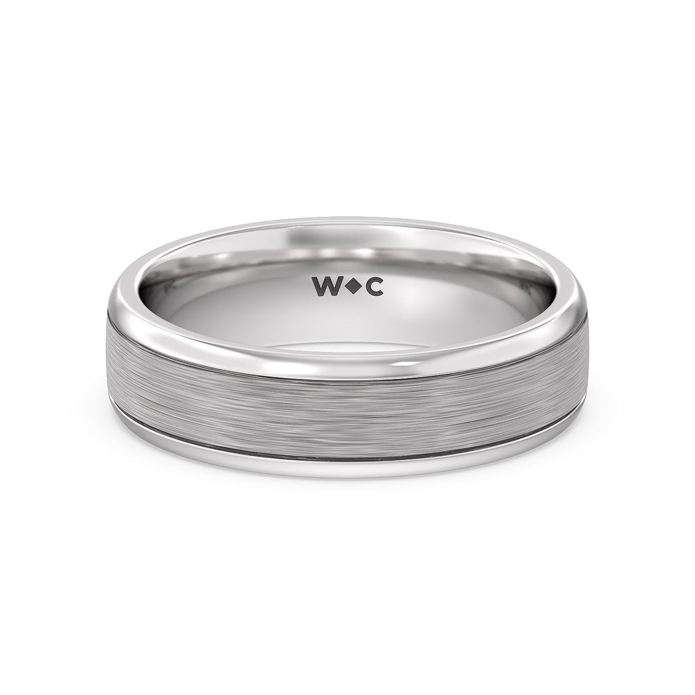 Men's Grooved Satin Finish Band with 14KT White Gold / 6 Cut Diamond in 14KT White Gold / 6 view 1
