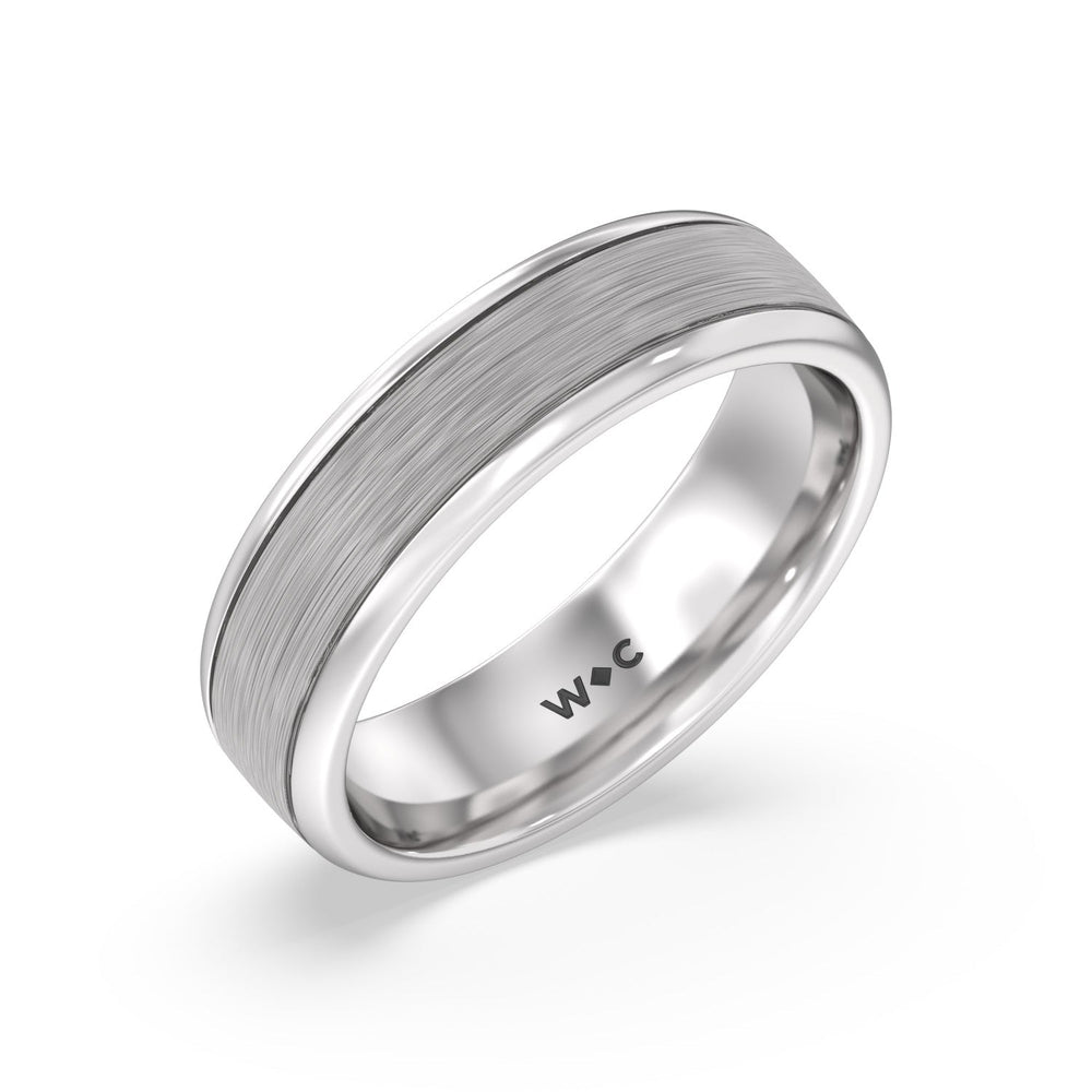 Men's Grooved Satin Finish Band with 14KT White Gold / 6 Cut Diamond in 14KT White Gold / 6 view 2
