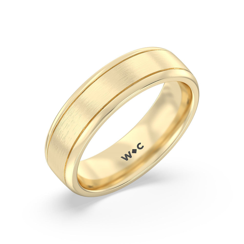 Men's Grooved Satin Finish Band with 14KT Yellow Gold / 6 Cut Diamond in 14KT Yellow Gold / 6 view 2
