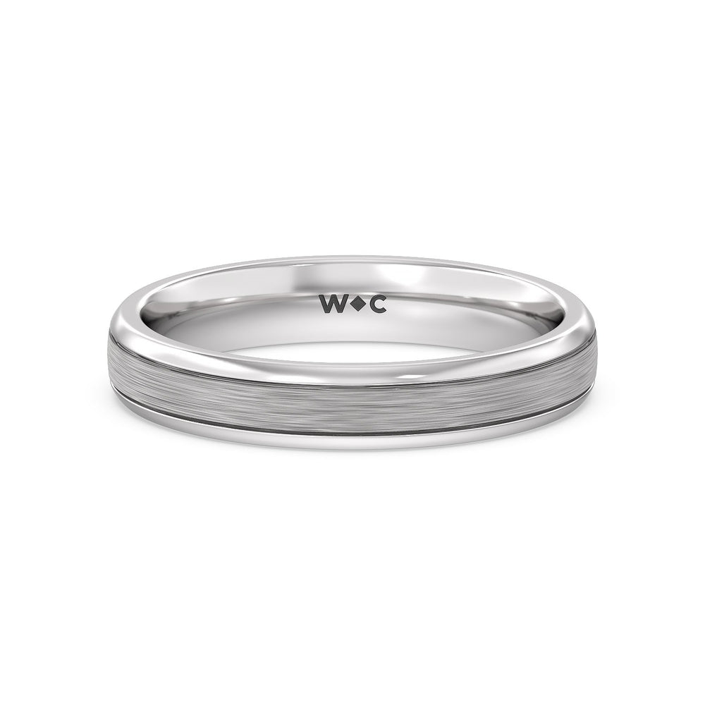 Men's Grooved Satin Finish Band with 14KT White Gold / 4 Cut Diamond in 14KT White Gold / 4 view 1
