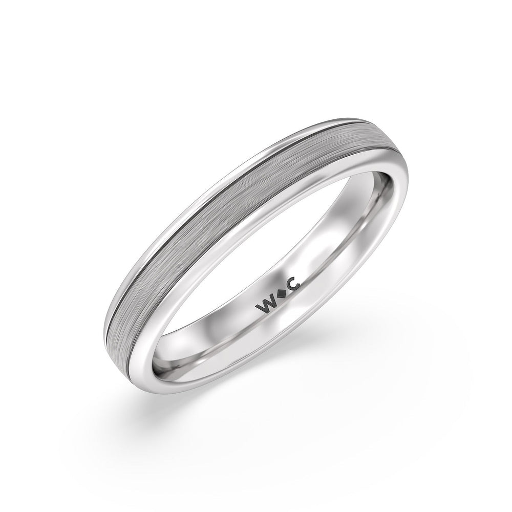 Men's Grooved Satin Finish Band with 14KT White Gold / 4 Cut Diamond in 14KT White Gold / 4 view 2
