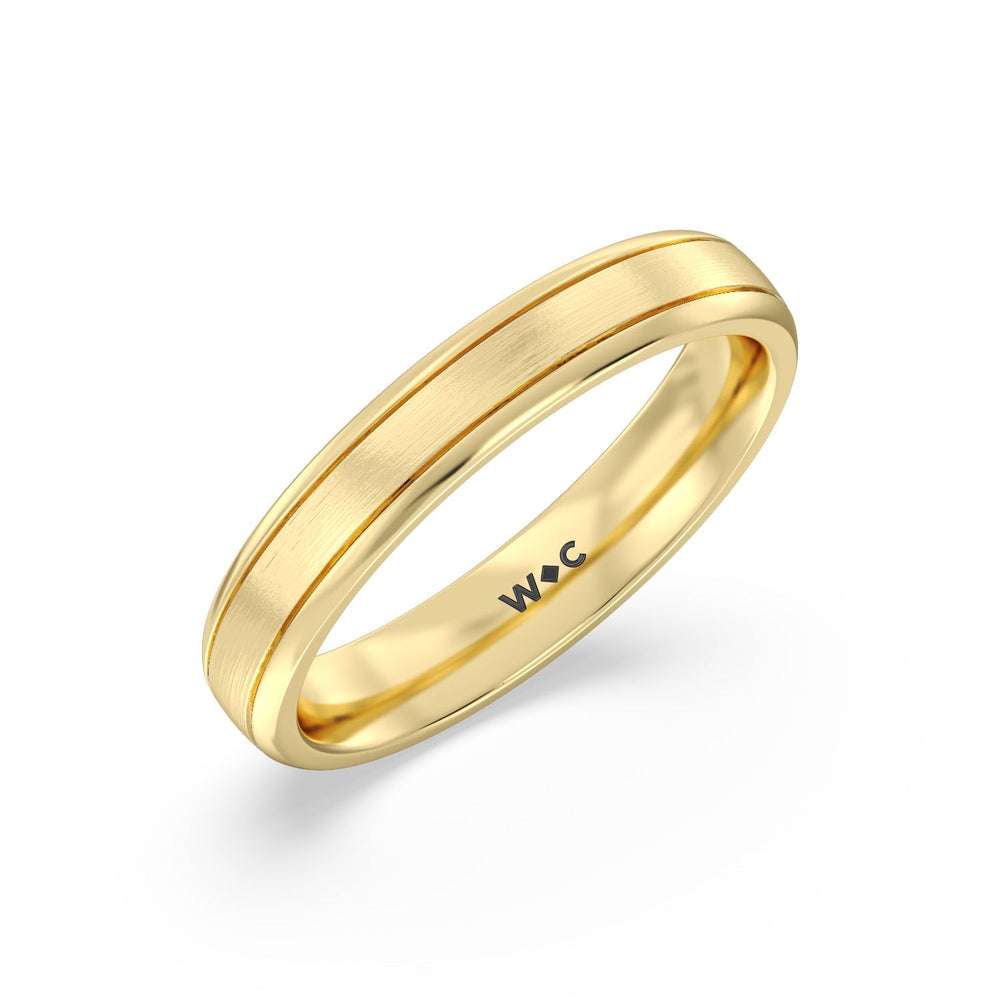 Men's Grooved Satin Finish Band with 14KT Yellow Gold / 4 Cut Diamond in 14KT Yellow Gold / 4 view 2
