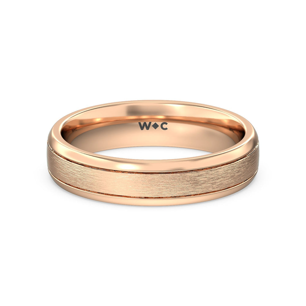 Men's Grooved Satin Finish Band with 14KT Rose Gold / 5 Cut Diamond in 14KT Rose Gold / 5 view 1
