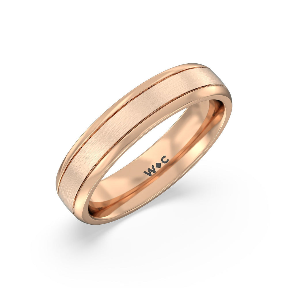 Men's Grooved Satin Finish Band with 14KT Rose Gold / 5 Cut Diamond in 14KT Rose Gold / 5 view 2
