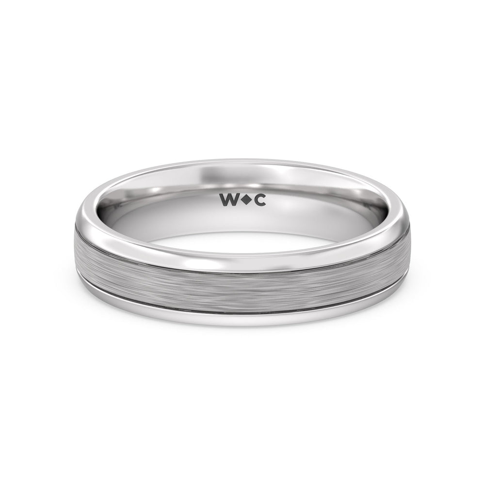 Men's Grooved Satin Finish Band with 14KT White Gold / 5 Cut Diamond in 14KT White Gold / 5 view 1
