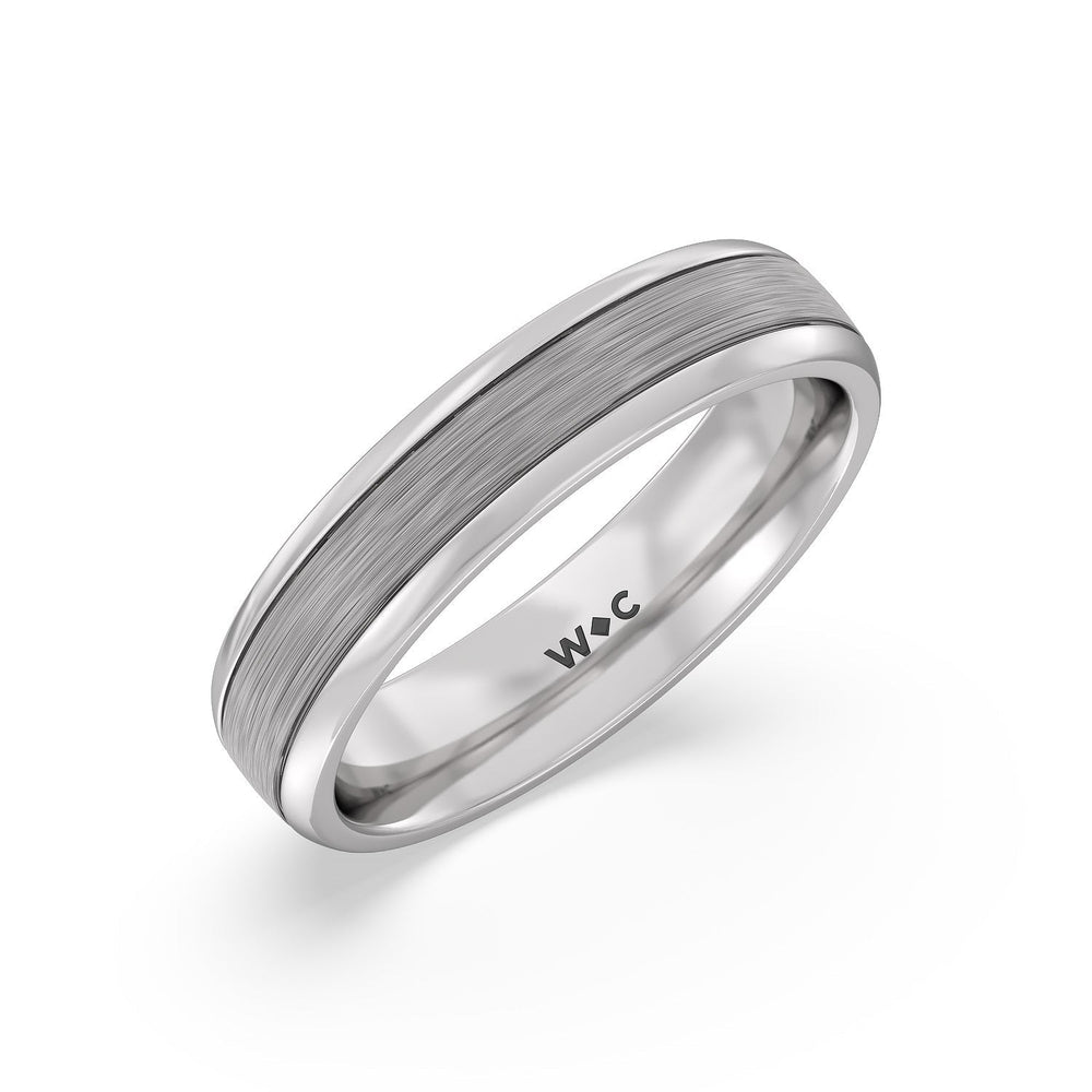 Men's Grooved Satin Finish Band with 14KT White Gold / 5 Cut Diamond in 14KT White Gold / 5 view 2
