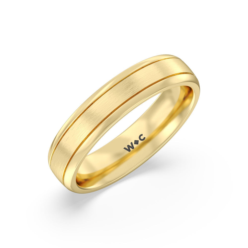 Men's Grooved Satin Finish Band with 14KT Yellow Gold / 5 Cut Diamond in 14KT Yellow Gold / 5 view 2
