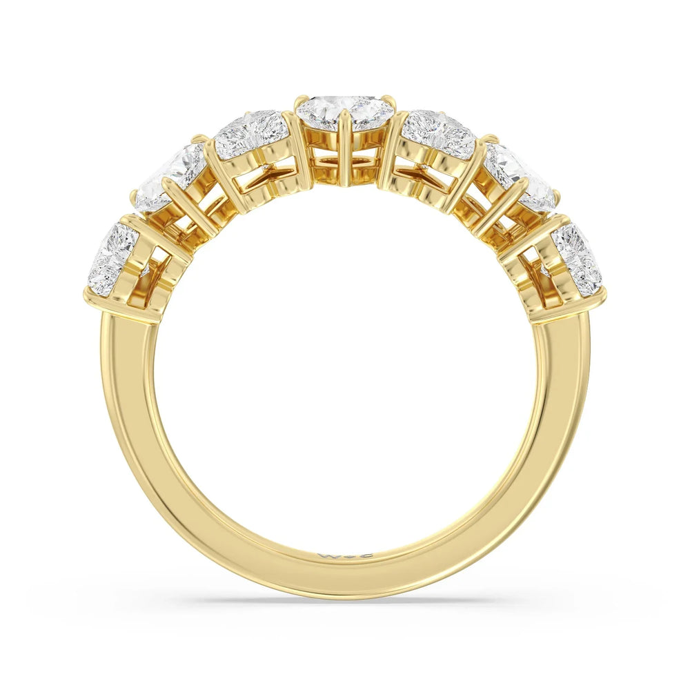 Seven Stone Heart Diamond Anniversary Ring (E+ VS+) with 18KT Yellow Gold / Lab / 2 Cut Diamond in 14KT Yellow Gold / Lab / 2 view 2
