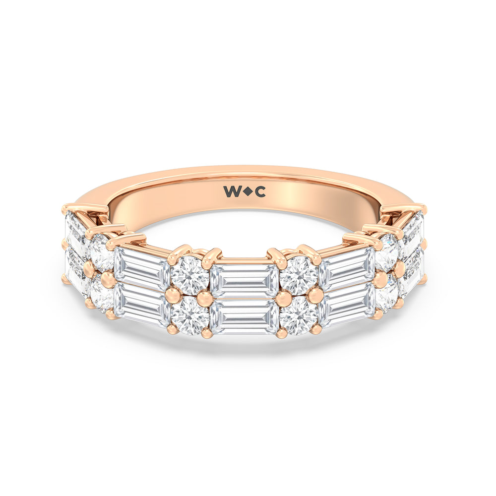 Two Row Baugette And Round Diamond Anniversary Ring with 18KT Rose Gold / Lab / 0 Cut Diamond in 14KT Rose Gold / Lab / 0 view 1
