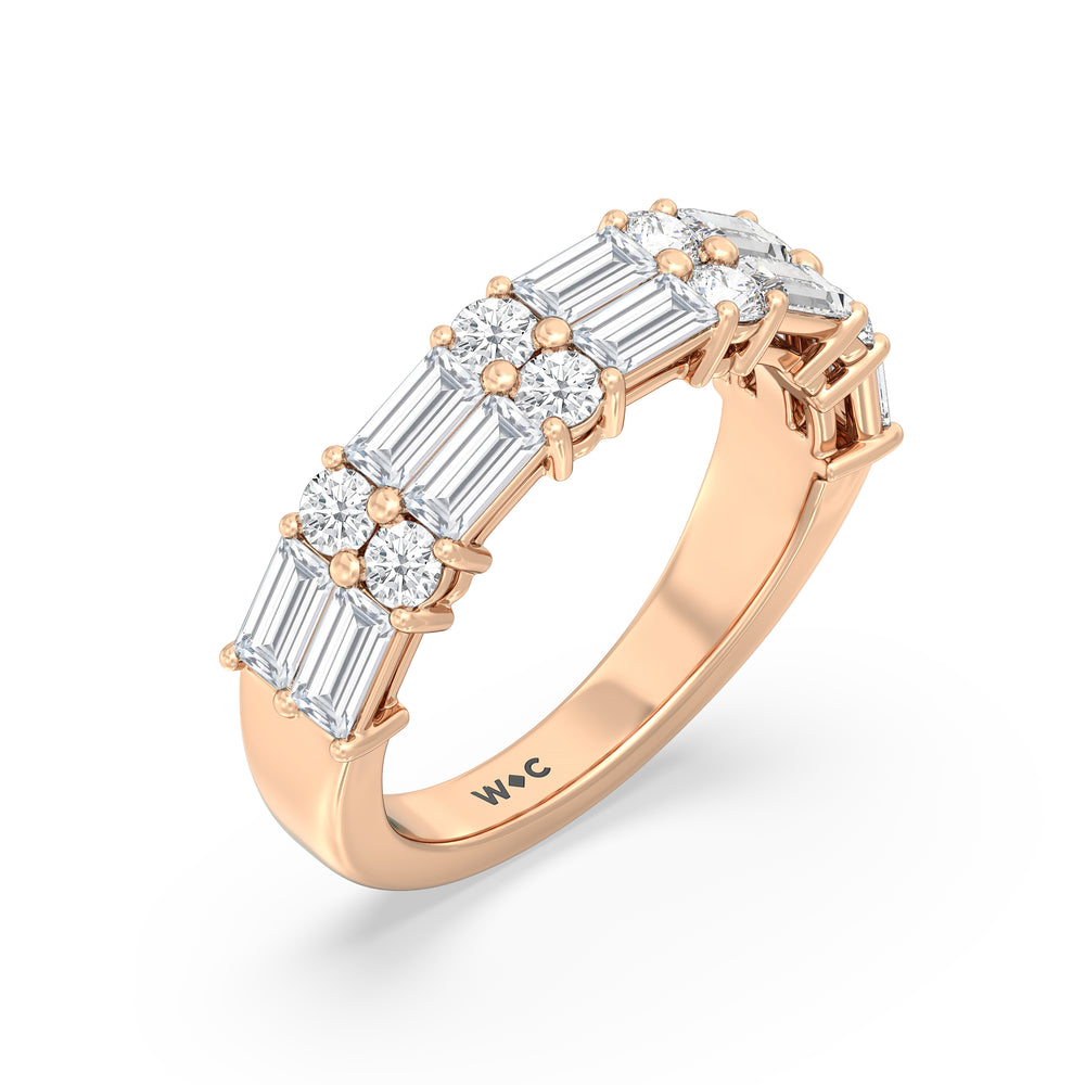 Two Row Baugette And Round Diamond Anniversary Ring with 18KT Rose Gold / Lab / 0 Cut Diamond in 14KT Rose Gold / Lab / 0 view 3
