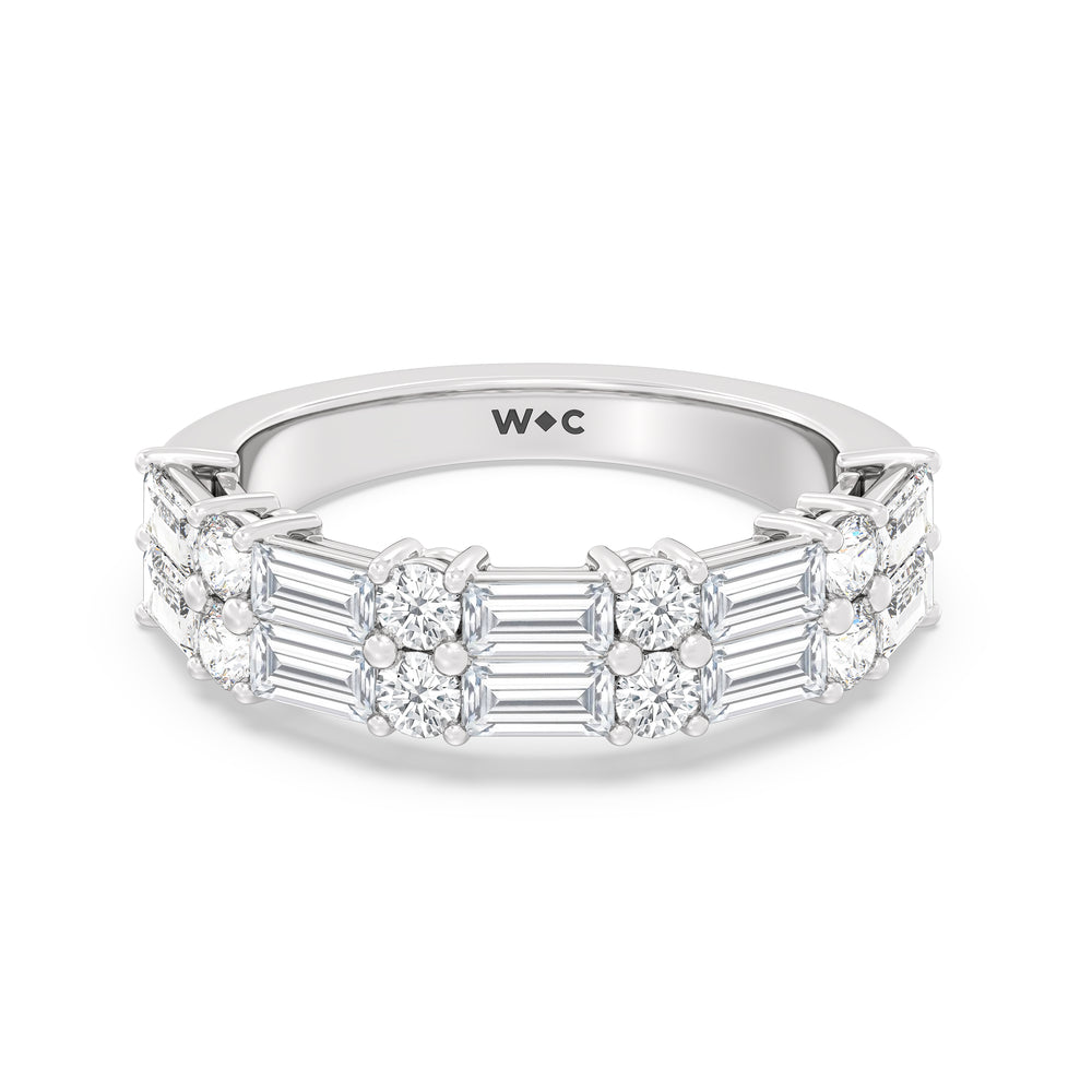 Two Row Baugette And Round Diamond Anniversary Ring with Platinum / Lab / 0 Cut Diamond in 14KT Platinum / Lab / 0 view 1
