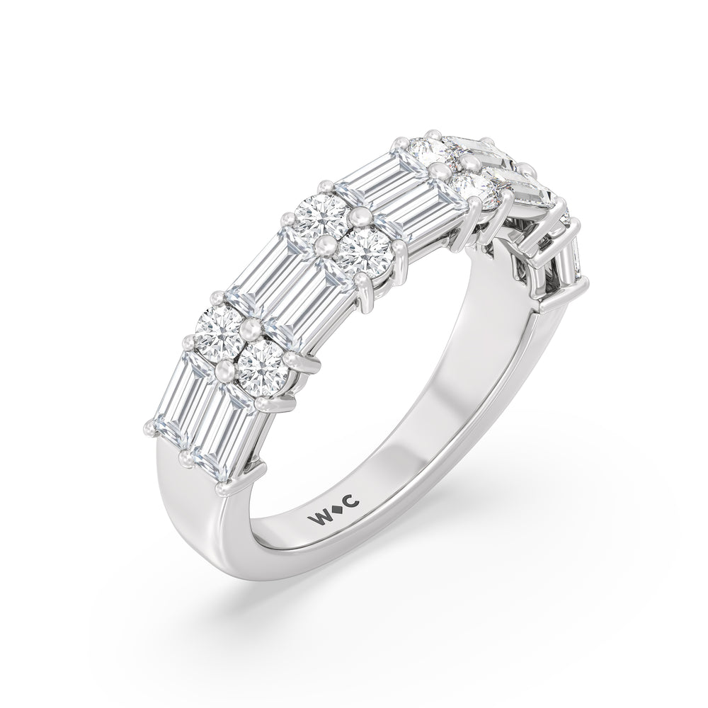 Two Row Baugette And Round Diamond Anniversary Ring with Platinum / Lab / 0 Cut Diamond in 14KT Platinum / Lab / 0 view 3
