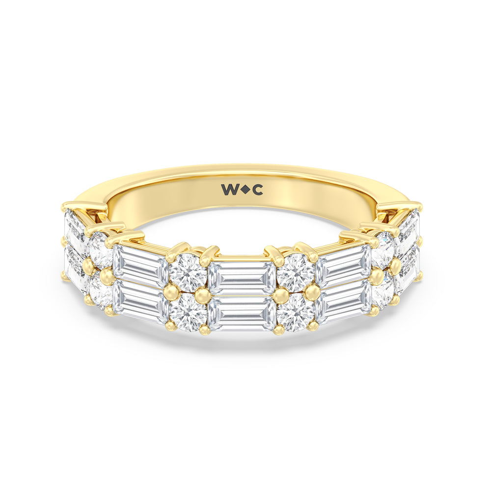 Two Row Baugette And Round Diamond Anniversary Ring with 18KT Yellow Gold / Lab / 0 Cut Diamond in 14KT Yellow Gold / Lab / 0 view 1
