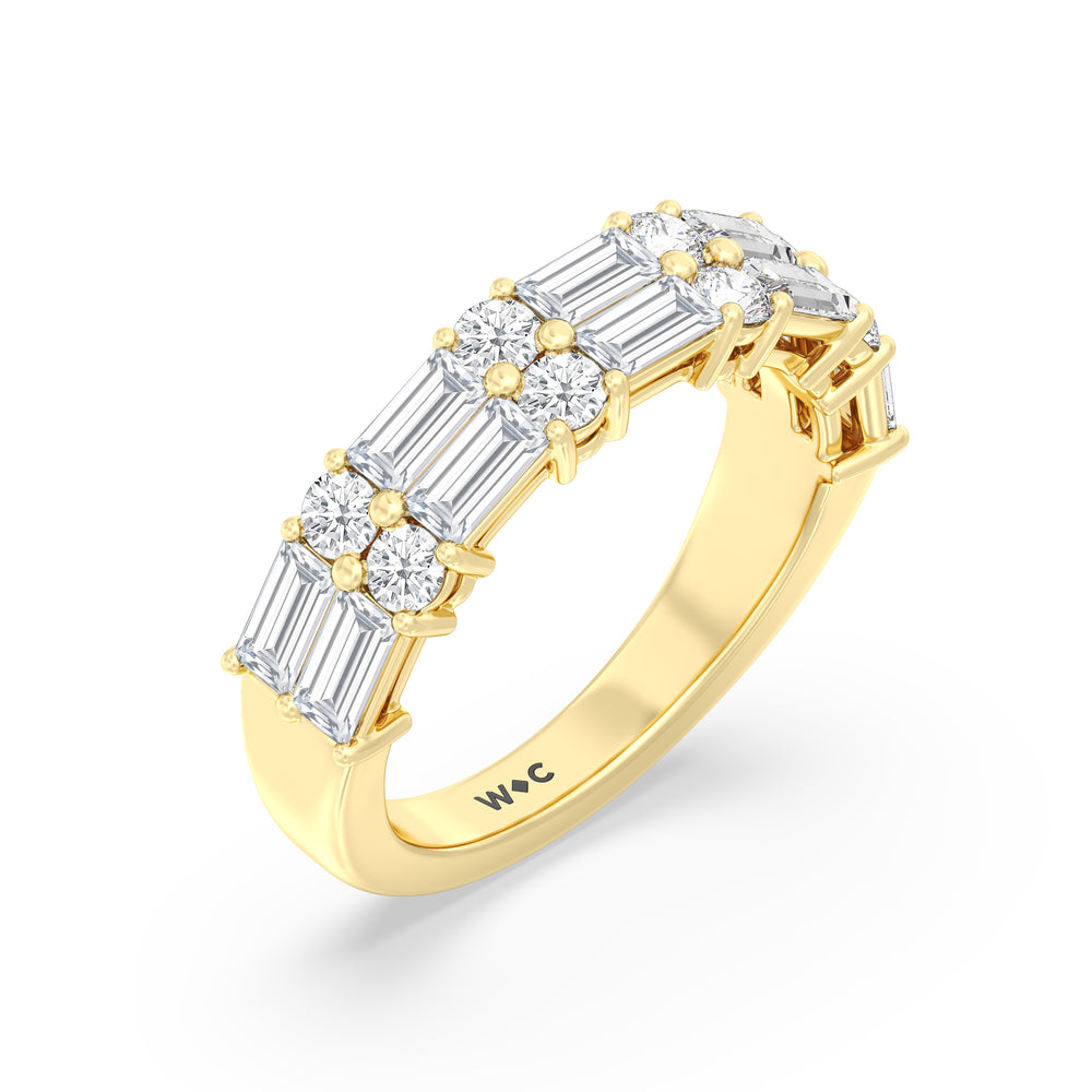 Two Row Baugette And Round Diamond Anniversary Ring with 18KT Yellow Gold / Lab / 0 Cut Diamond in 14KT Yellow Gold / Lab / 0 view 3
