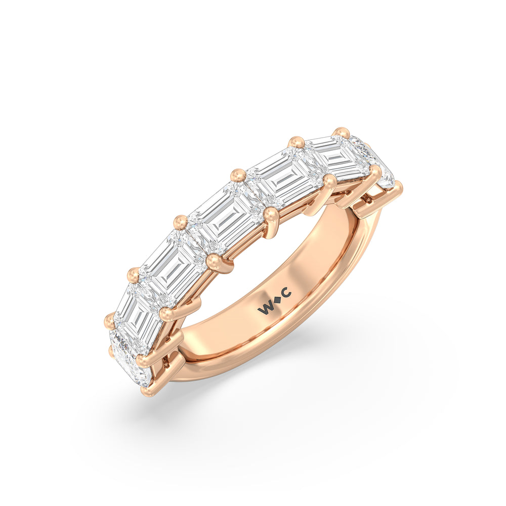 Seven Stone East West Emerald Shape Anniversary Rings with 18KT Rose Gold / Lab / 0 Cut Diamond in 14KT Rose Gold / Lab / 0 view 3
