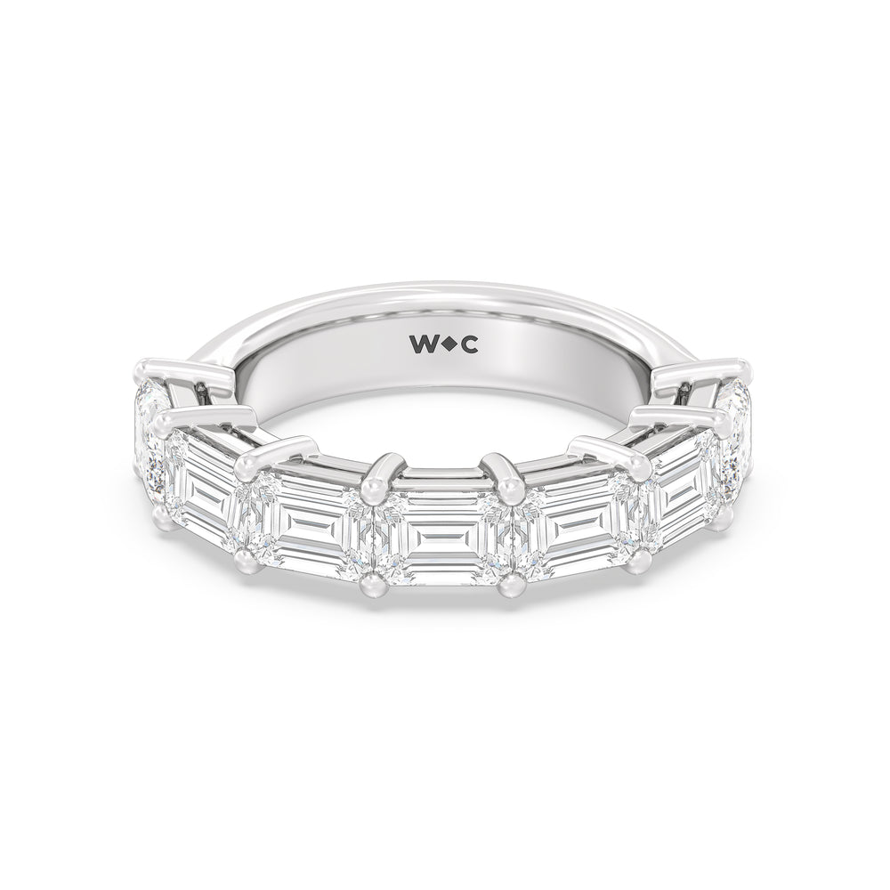 Seven Stone East West Emerald Shape Anniversary Rings with Platinum / Lab / 0 Cut Diamond in 14KT Platinum / Lab / 0 view 1
