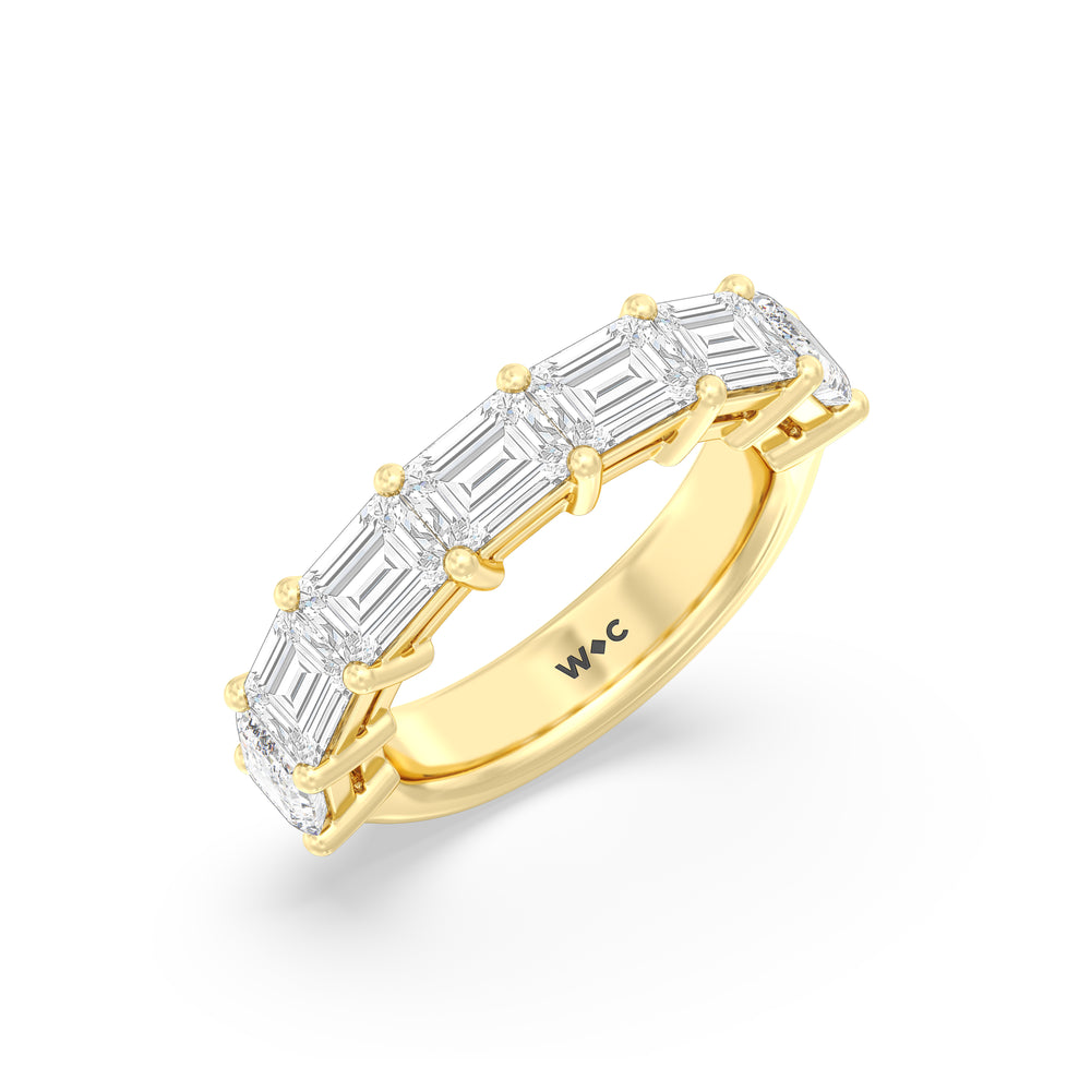 Seven Stone East West Emerald Shape Anniversary Rings with 18KT Yellow Gold / Lab / 0 Cut Diamond in 14KT Yellow Gold / Lab / 0 view 3
