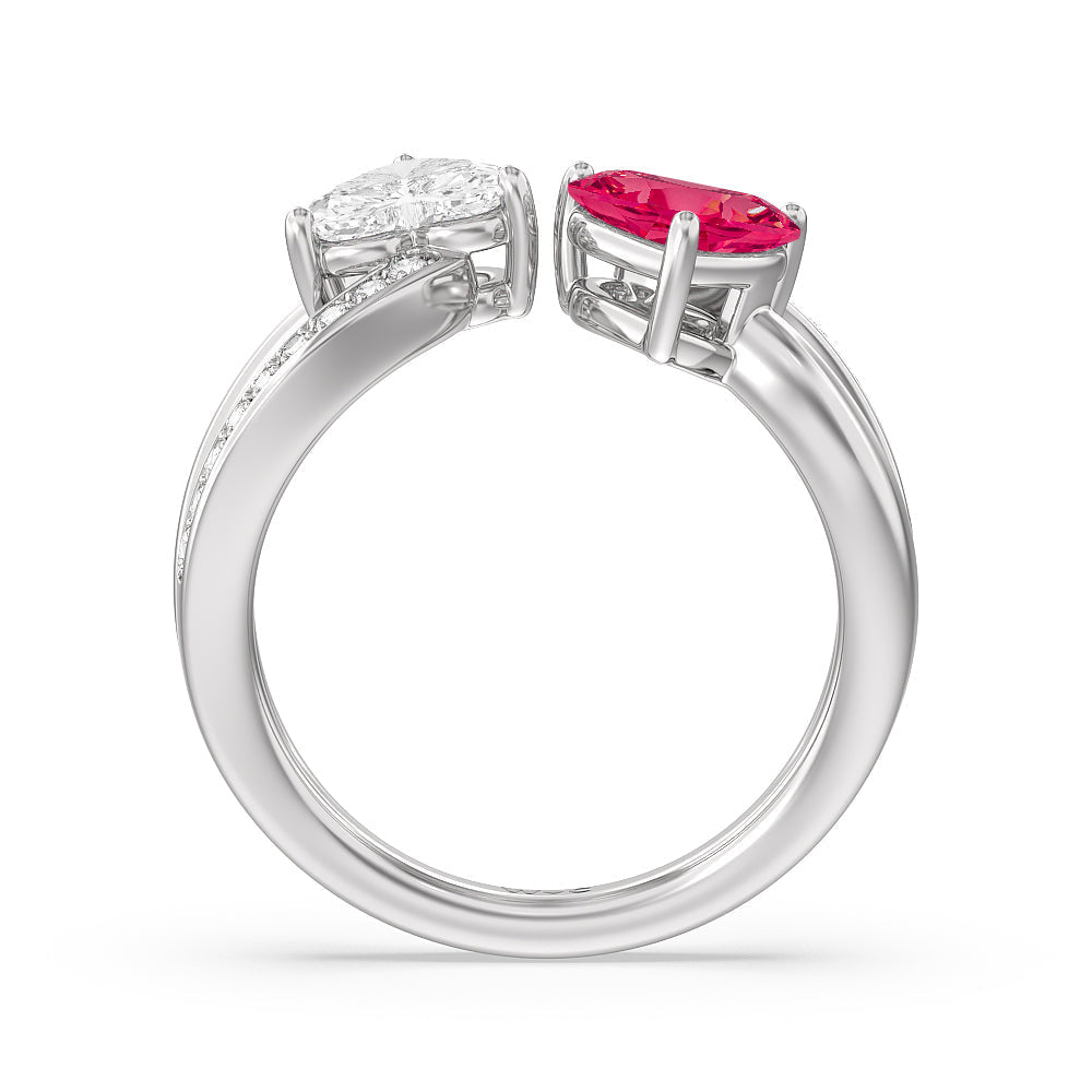 Toi Et Moi Created Ruby & Lab Diamond Heart Engagement Ring with 14KT White Gold Cut Diamond in 14KT White Gold view 3
