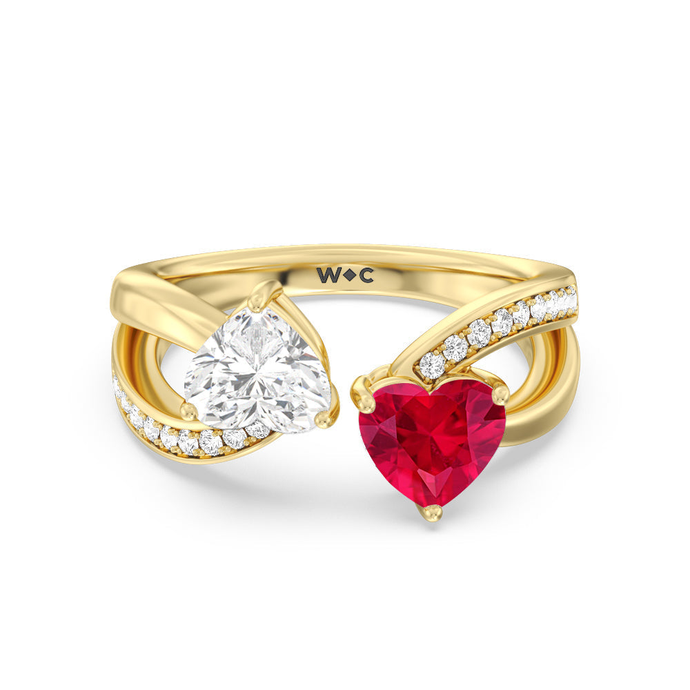 Toi Et Moi Created Ruby & Lab Diamond Heart Engagement Ring with 14KT Yellow Gold Cut Diamond in 14KT Yellow Gold view 1
