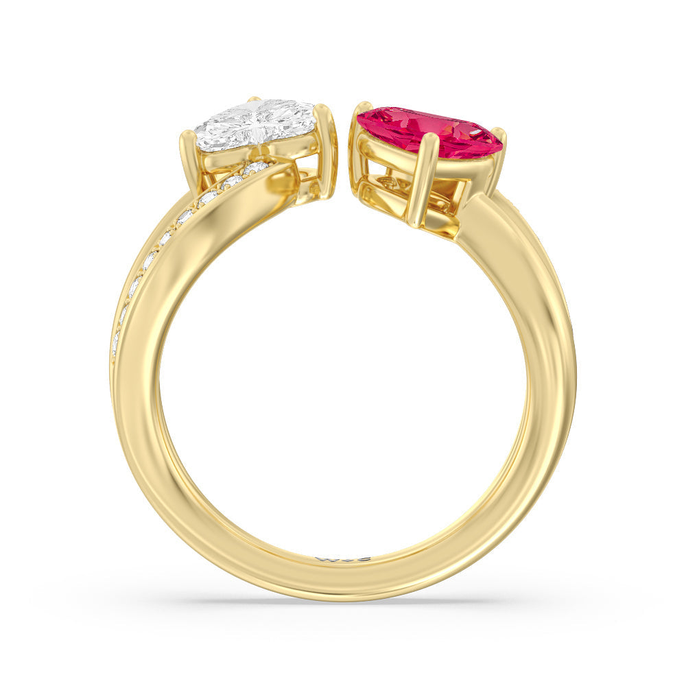 Toi Et Moi Created Ruby & Lab Diamond Heart Engagement Ring with 14KT Yellow Gold Cut Diamond in 14KT Yellow Gold view 3
