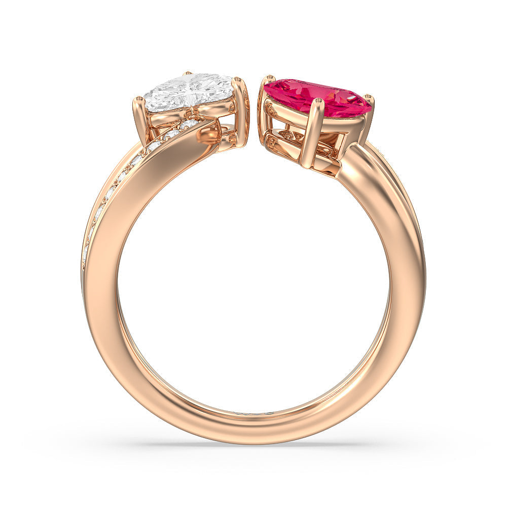 Toi Et Moi Created Ruby & Lab Diamond Heart Engagement Ring with 14KT Rose Gold Cut Diamond in 14KT Rose Gold view 3
