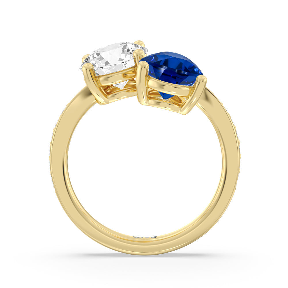 Toi Et Moi Created Sapphire pear and round Diamond Engagement Ring with 14KT Yellow Gold Cut Diamond in 14KT Yellow Gold view 3
