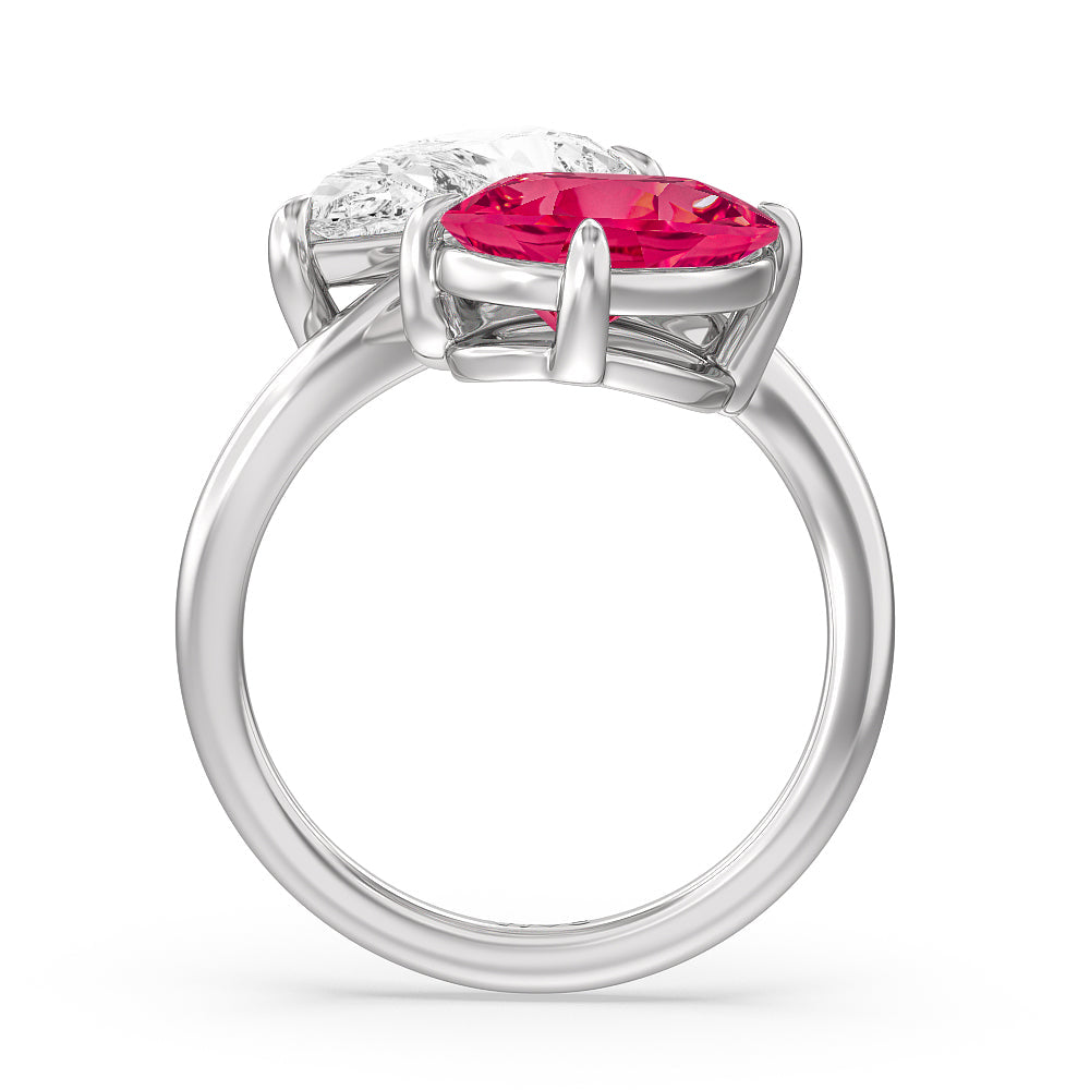 Toi Et Moi Created Ruby and Lab Diamond Bypass Engagement Ring with 14KT White Gold Cut Diamond in 14KT White Gold view 3
