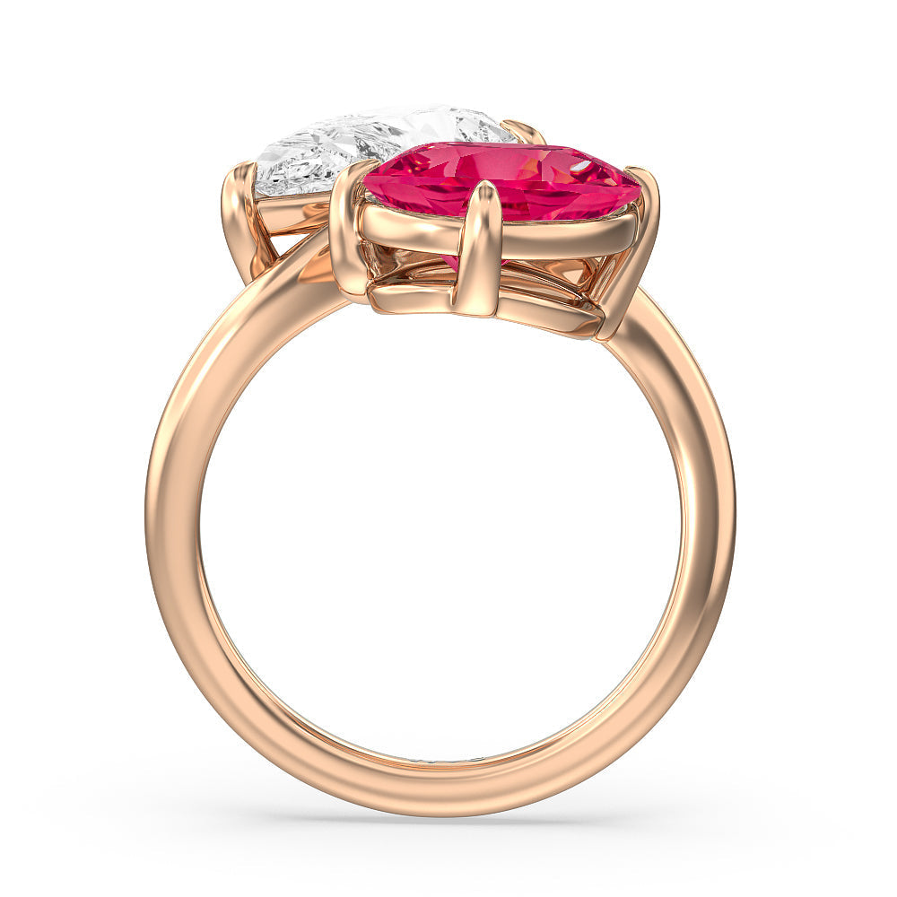 Toi Et Moi Created Ruby and Lab Diamond Bypass Engagement Ring with 14KT Rose Gold Cut Diamond in 14KT Rose Gold view 3
