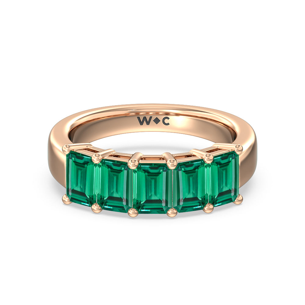 Five Stone Created Emerald Anniversary Ring with 14KT Rose Gold Cut Diamond in 14KT Rose Gold view 1
