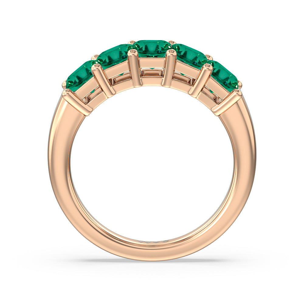 Five Stone Created Emerald Anniversary Ring with 14KT Rose Gold Cut Diamond in 14KT Rose Gold view 3
