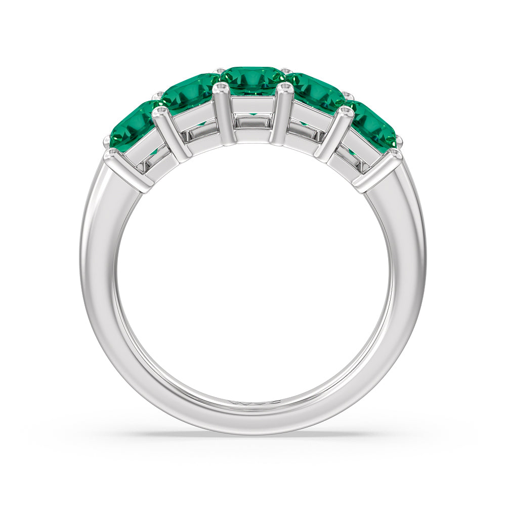 Five Stone Created Emerald Anniversary Ring with 14KT White Gold Cut Diamond in 14KT White Gold view 3
