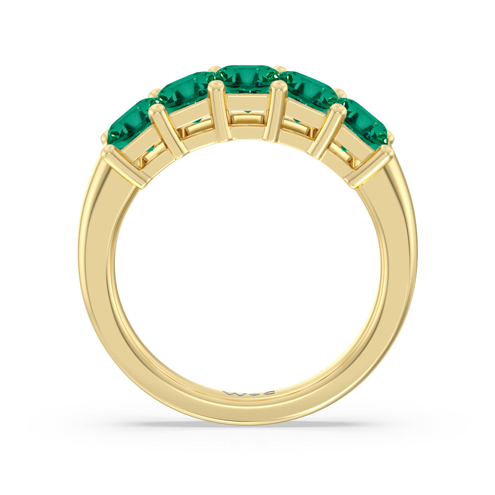 Five Stone Created Emerald Anniversary Ring with 14KT Yellow Gold Cut Diamond in 14KT Yellow Gold view 3
