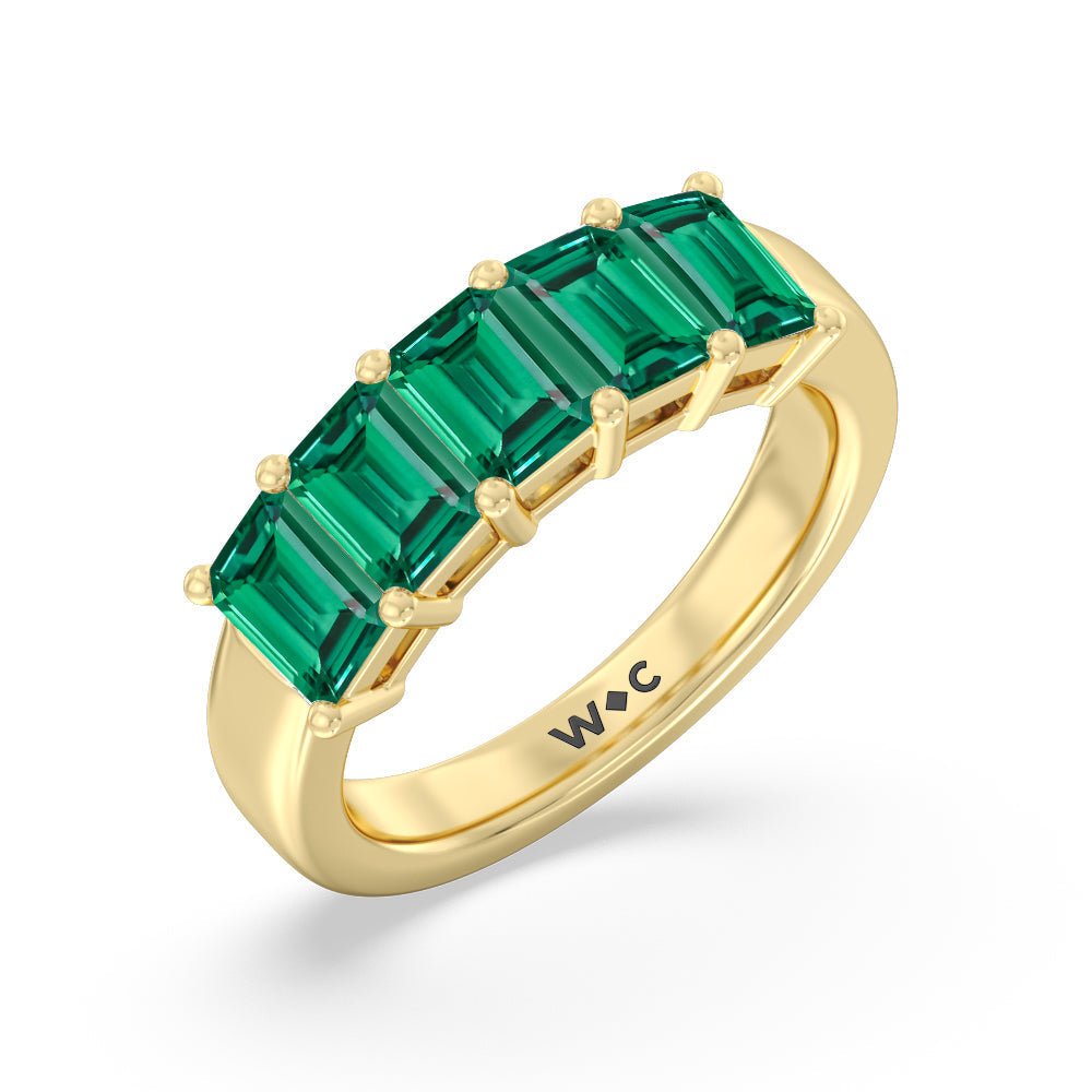 Five Stone Created Emerald Anniversary Ring with 14KT Yellow Gold Cut Diamond in 14KT Yellow Gold view 2

