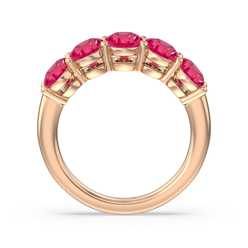Five Stone Created Ruby Oval Anniversary Ring with 14KT Rose Gold Cut Diamond in 14KT Rose Gold view 3
