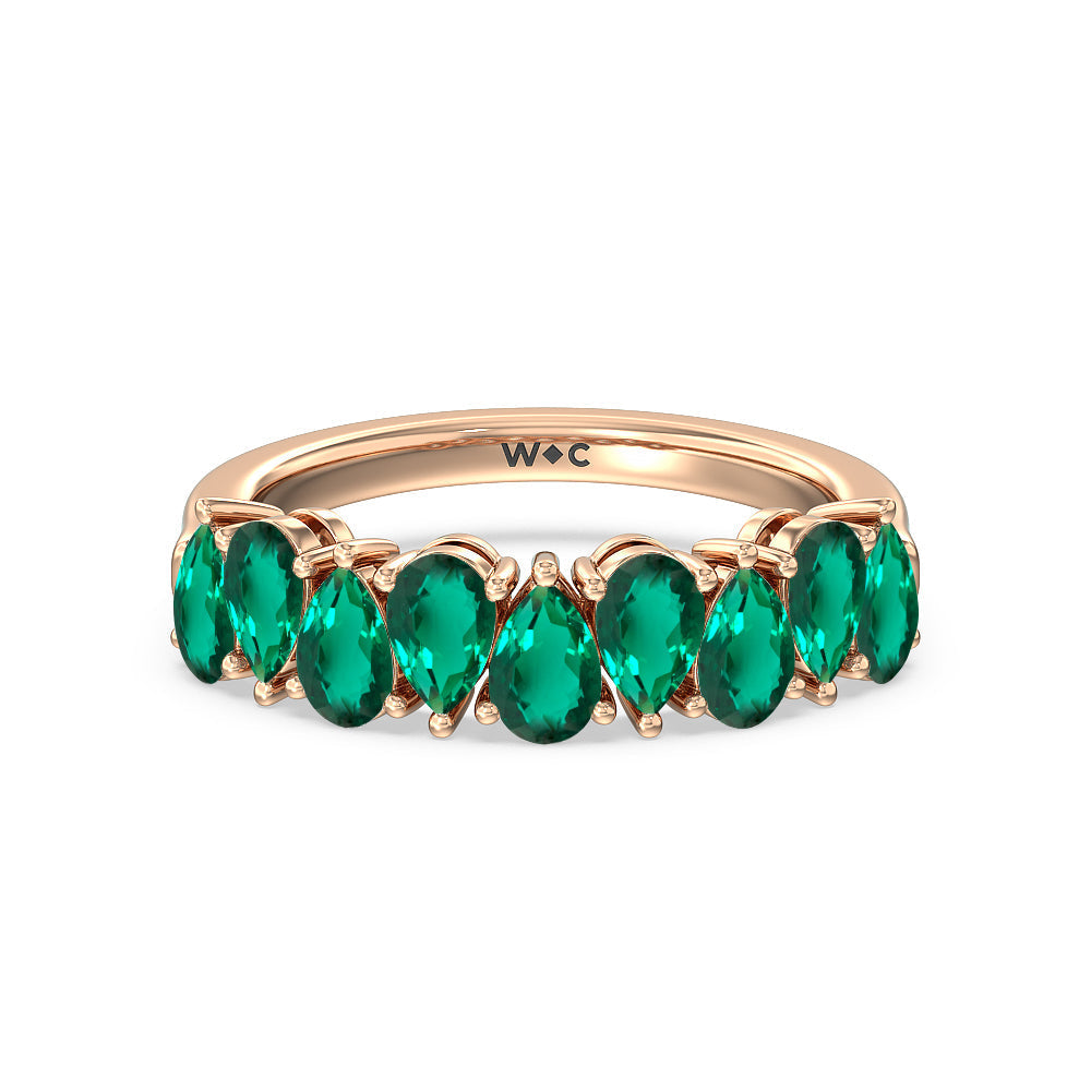 North-South Created Emerald Pear Shape Anniversary Ring with 14KT Rose Gold Cut Diamond in 14KT Rose Gold view 1
