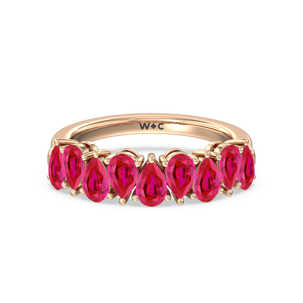 North-South Created Ruby Pear Anniversary Ring with 14KT Rose Gold Cut Diamond in 14KT Rose Gold view 1
