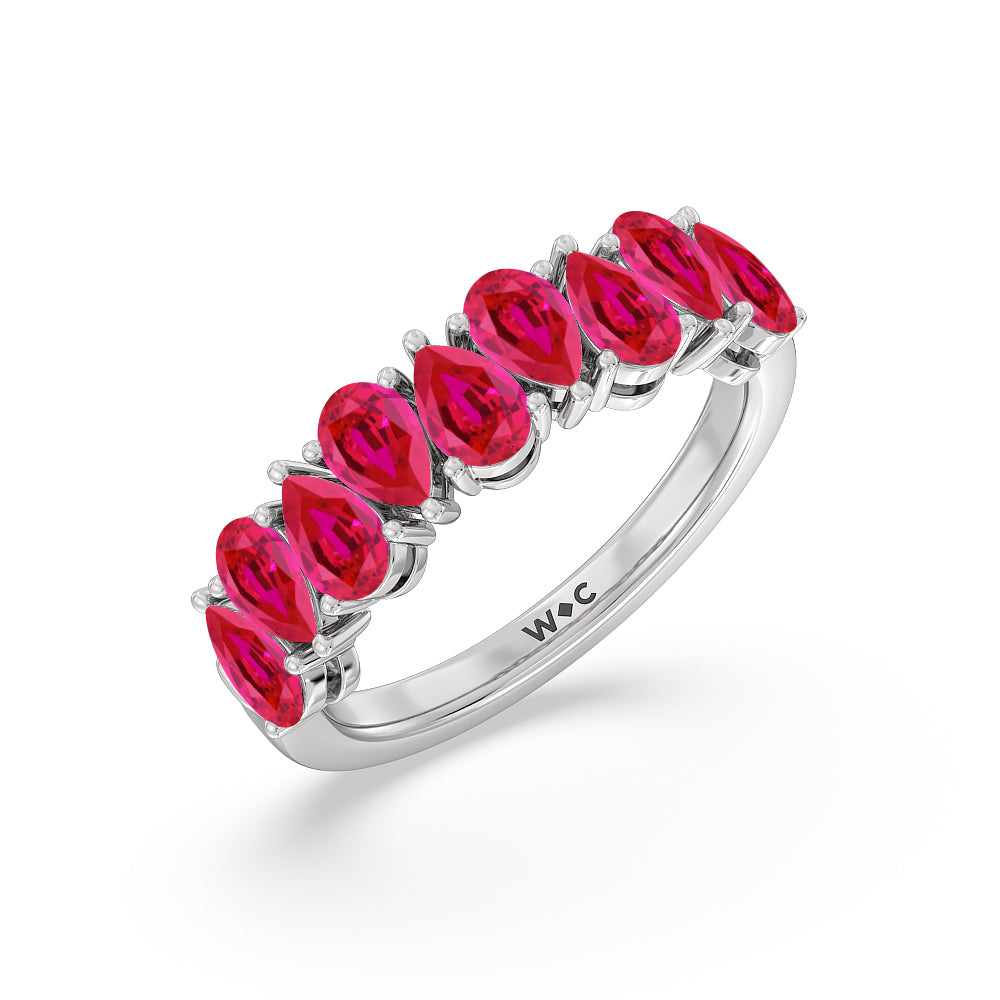 North-South Created Ruby Pear Anniversary Ring with 14KT White Gold Cut Diamond in 14KT White Gold view 2
