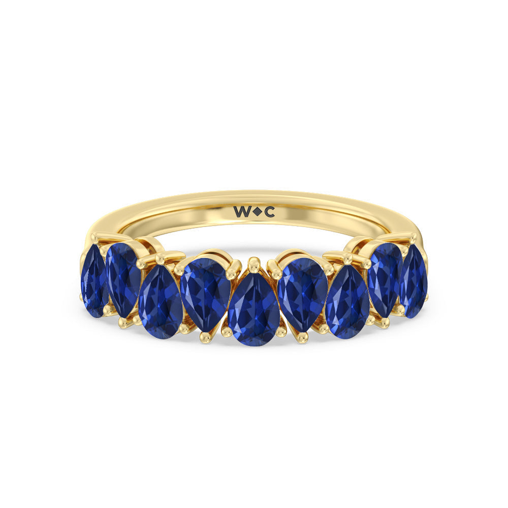 North-South Created Sapphire Pear Anniversary Ring with 14KT Yellow Gold Cut Diamond in 14KT Yellow Gold view 1
