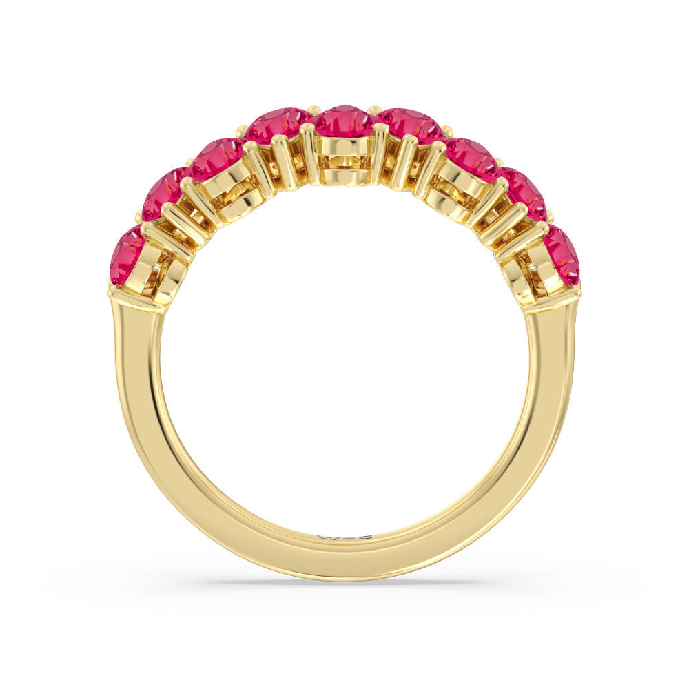 North-South Created Ruby Pear Anniversary Ring with 14KT Yellow Gold Cut Diamond in 14KT Yellow Gold view 3
