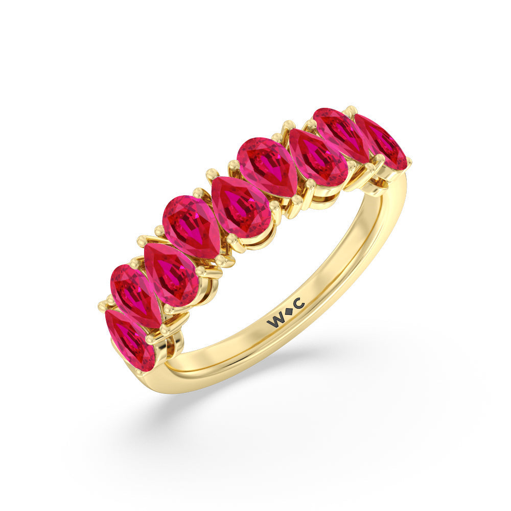 North-South Created Ruby Pear Anniversary Ring with 14KT Yellow Gold Cut Diamond in 14KT Yellow Gold view 2
