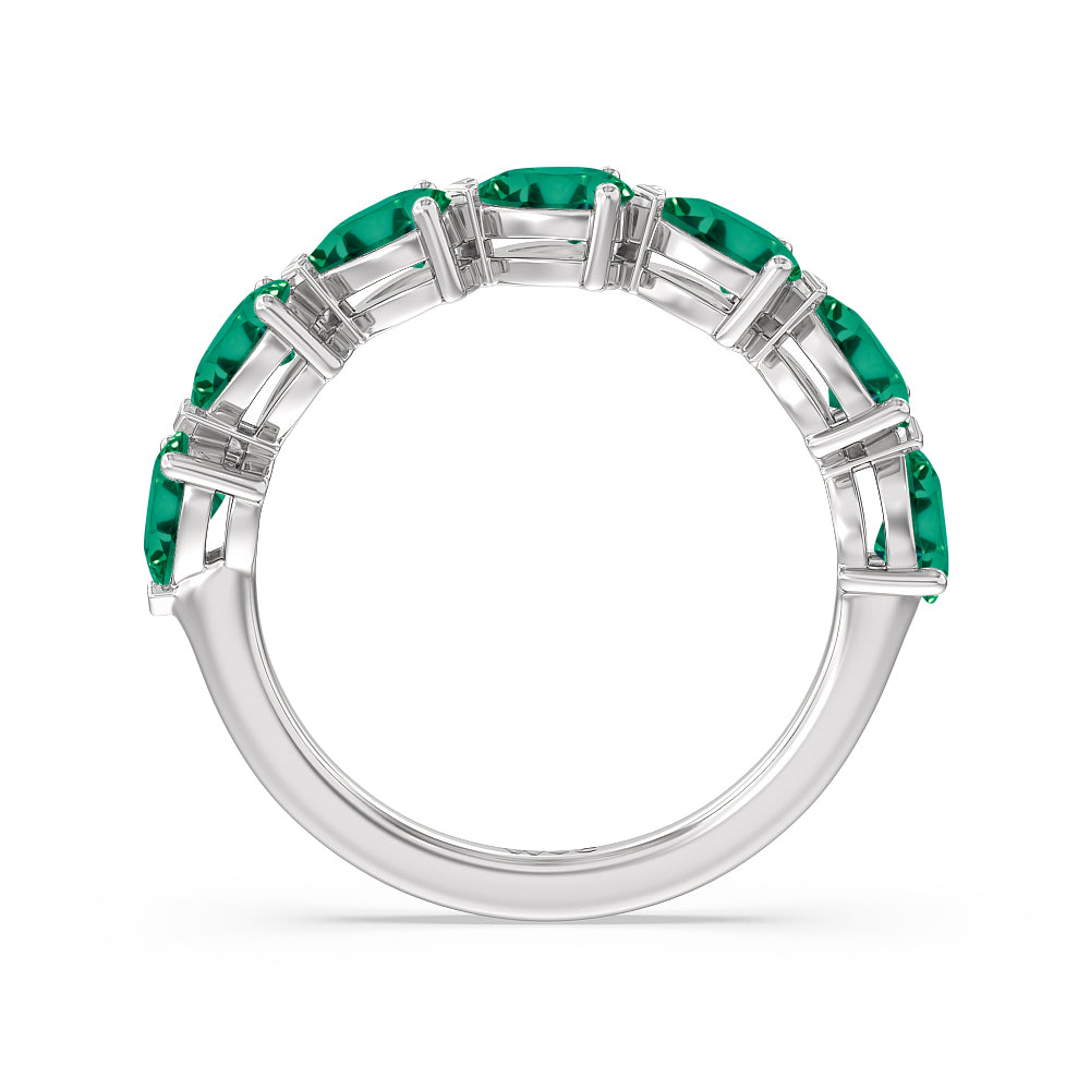 Trailing Created Emerald Pear Shape Anniversary Ring with 14KT White Gold Cut Diamond in 14KT White Gold view 3
