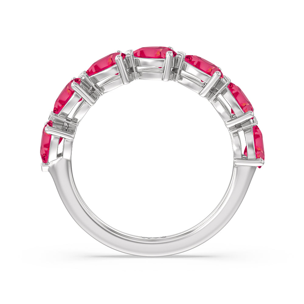 Trailing Created Ruby Pear Anniversary Ring with 14KT White Gold Cut Diamond in 14KT White Gold view 3
